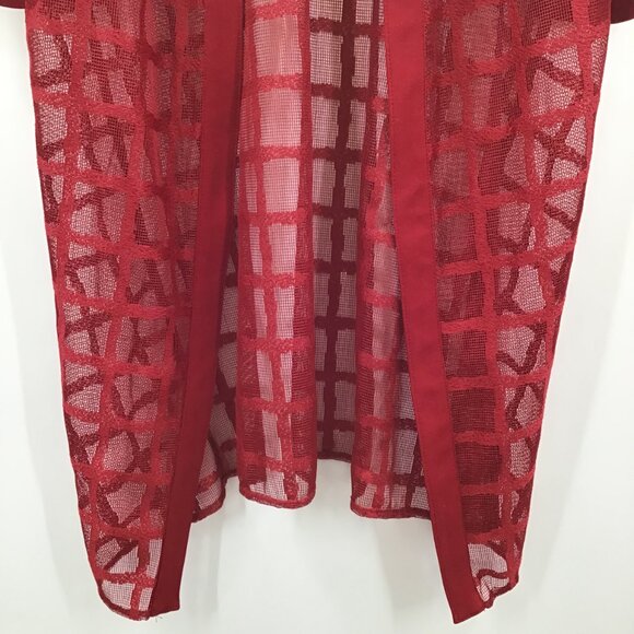 Maya Brooke XL Layering Duster Red Mesh Windowpane Lagenlook Cover Up Resortwear - Picture 6 of 11